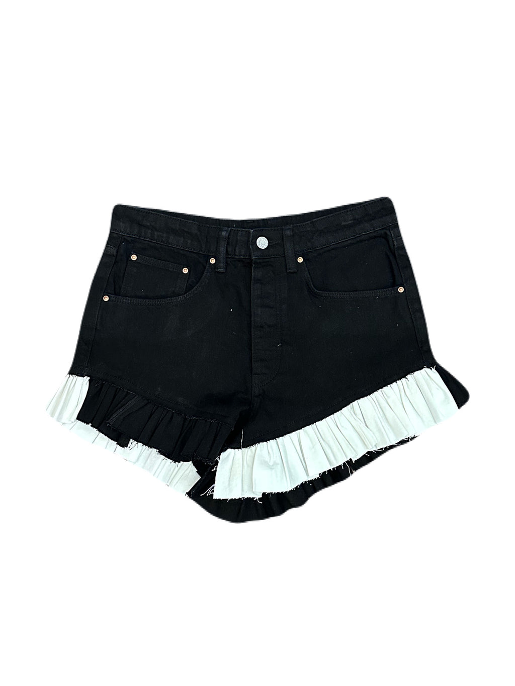Denim Ruffle Shorts (Black)